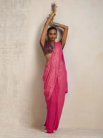 True Browns Pink Gold Lurex Ready To Wear Saree