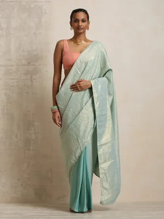 True Browns Blue Gold Lurex Ready To Wear Saree