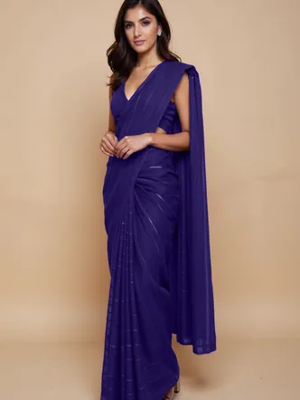 True Browns Purple Stripe Saree With Unstitched Blouse