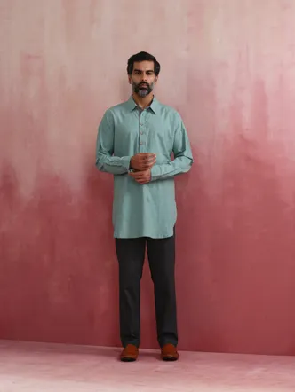 True Browns Men's Blue Cotton Kurta