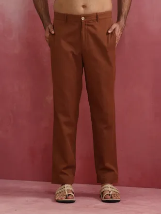 True Browns Men's Brown Cotton Twill Pant