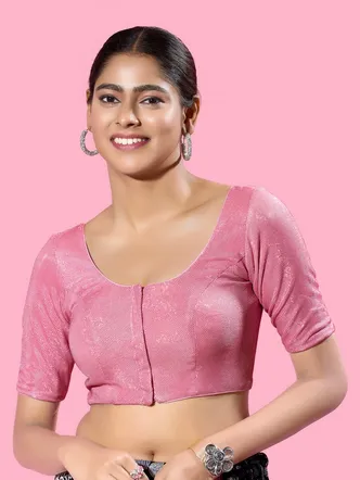 Vamas Women's Shimmer Padded Front Open Elbow Sleeves Saree Blouse