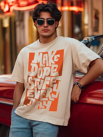 Pure Cotton Half Sleeve Round Neck Oversize Loose Fit Swan White T-Shirt for Men