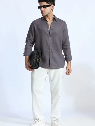 LINEN COTTON BLEND REGULAR COLLAR SHIRT