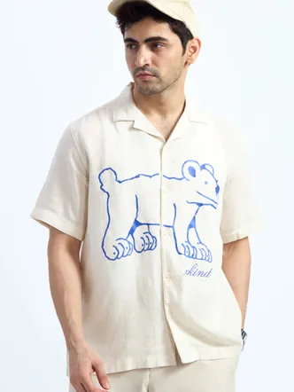 PRINTED LINEN COTTON BLEND SHIRT