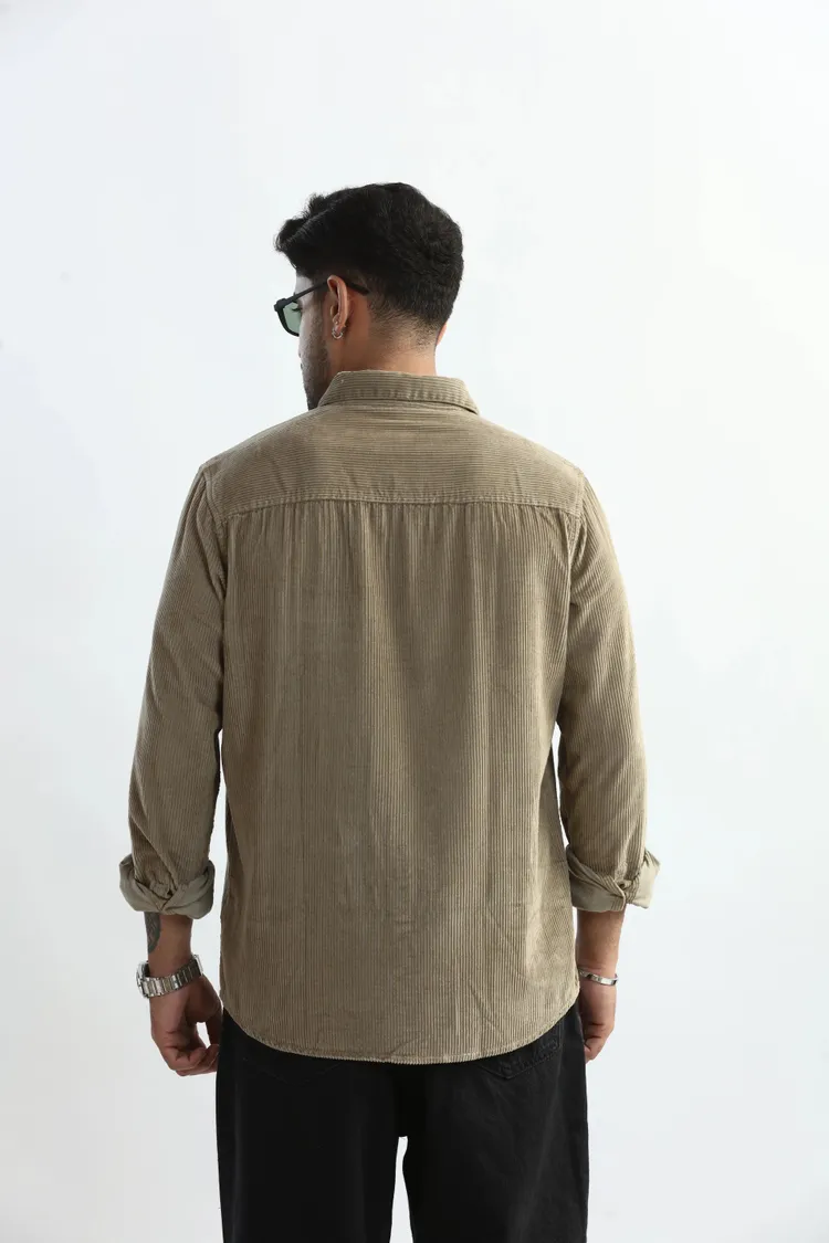 XKIND MEN'S BEIGE CORDUROY REGULAR FIT SHIRT