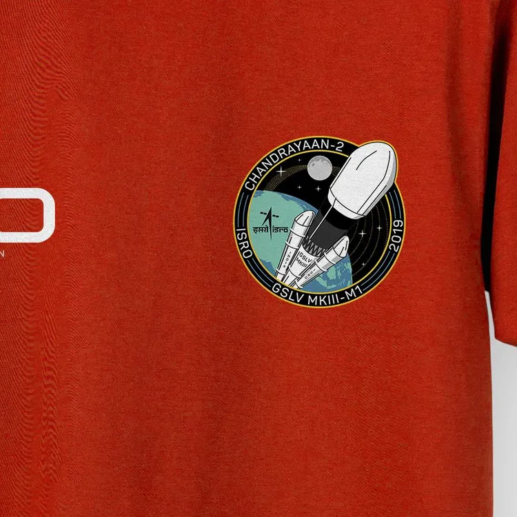 ISRO Red Unisex T-Shirt with Chandryaan-2 Printed Badge