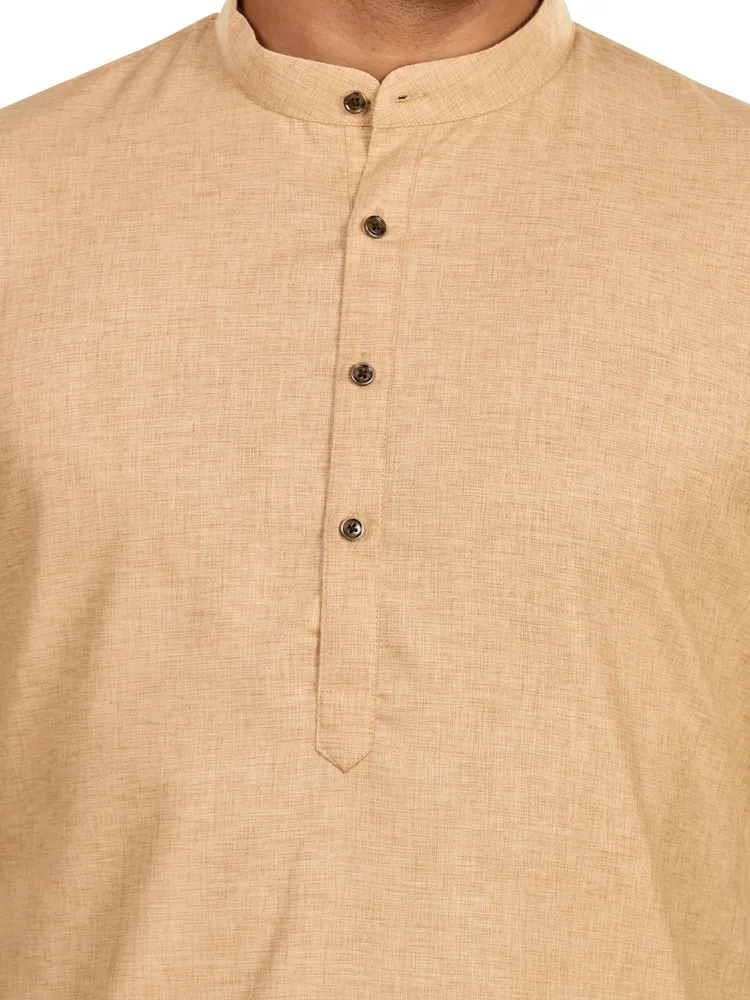 Classic Handcrafted Khaadi-slub Textured Cotton Rich Kurta, Golden Beige, Regular Fit