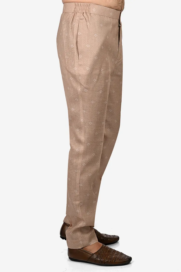 Premium Linen Blend Designer Polo Pant with Half Elastic, Brown