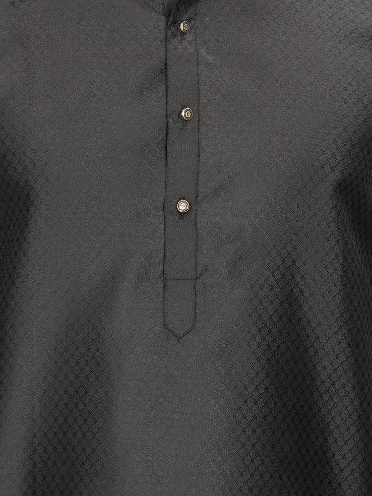 Premium Partywear Circular Jacquard Design Silk Kurta, Black, Regular Fit