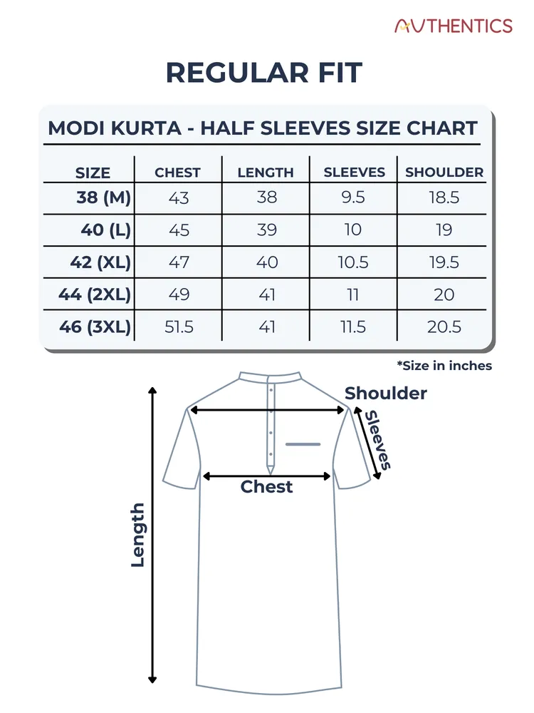 Pure Cotton Classic Slub Modi Kurta, Half Sleeves, White, Regular Fit
