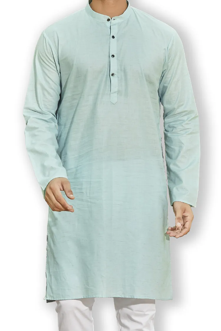 Pure Cotton Khaadi-Slub Fruity Loop Premium Kurta, Greenish Blue, Regular Fit