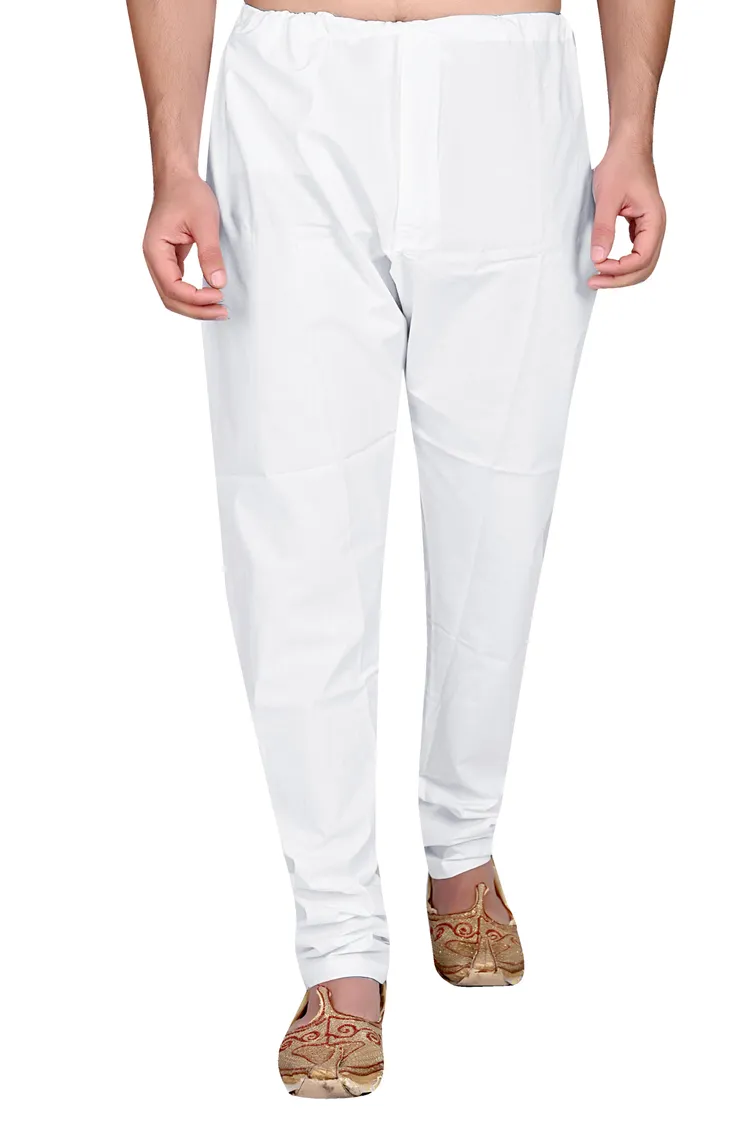 Pure Cotton Premium Comb by Comb Poplin Chudidar Pyjama, White