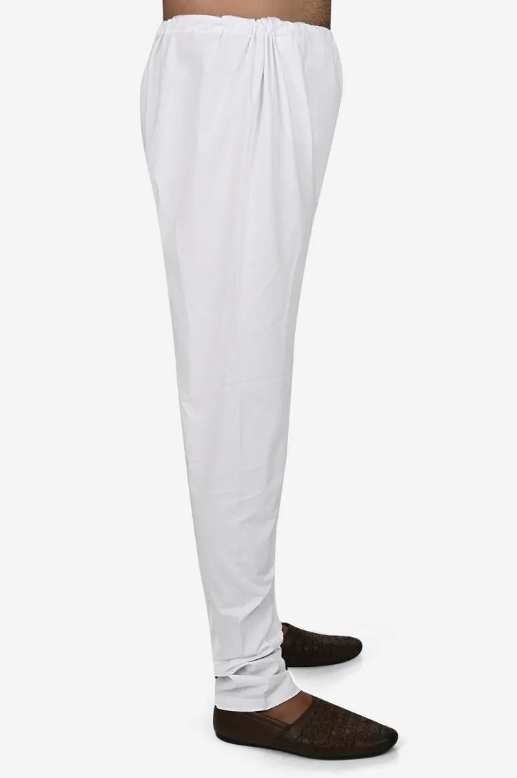 Pure Cotton Premium Comb by Comb Poplin Chudidar Pyjama, White
