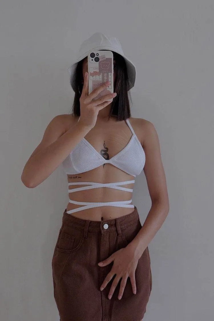 White Tie Up Rib Bralette