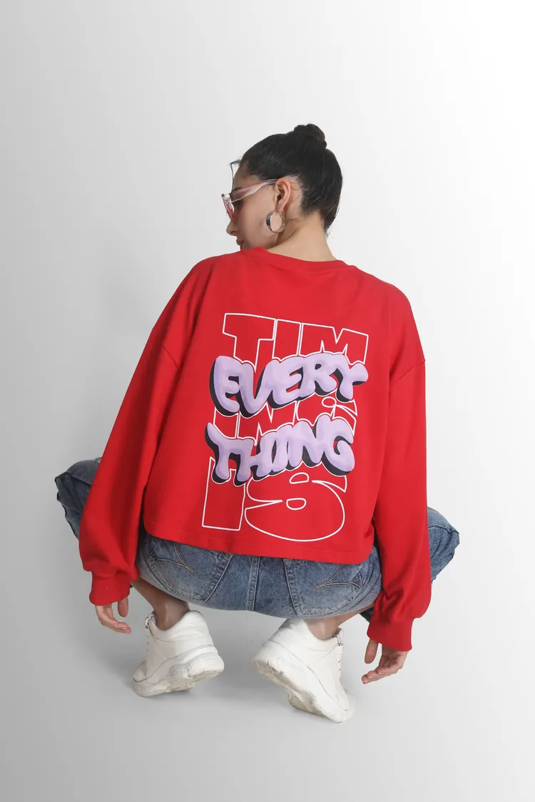 Woman Red Oversize Fit Sweatshirts
