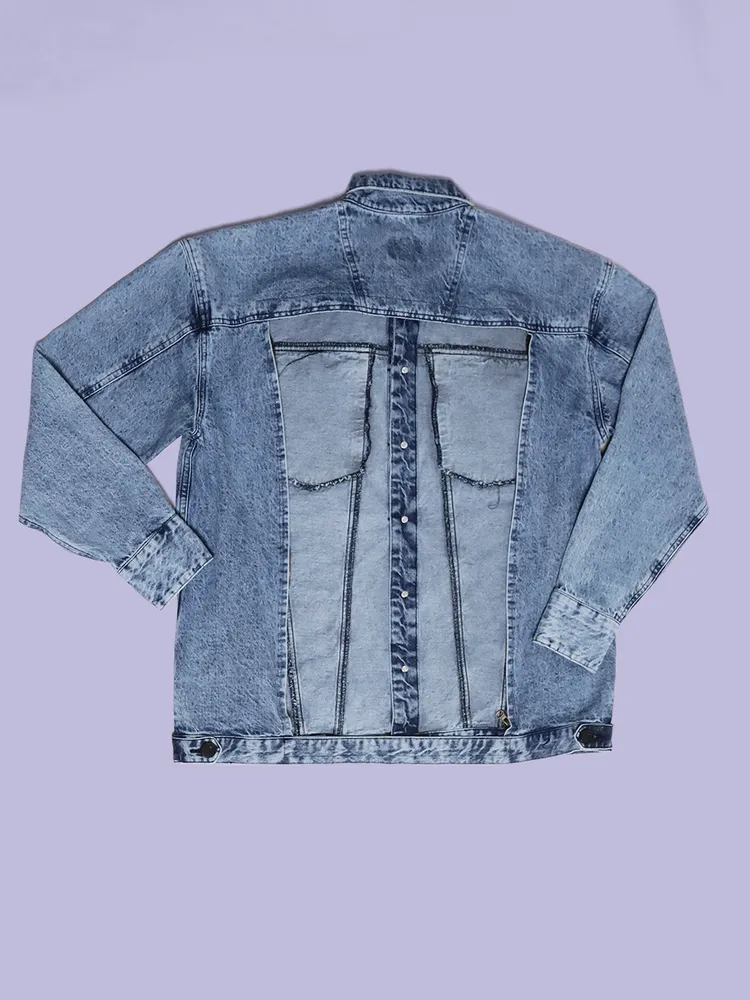 Gender Fluid Mood Switch Oversized Denim Jacket with Detachable Back Panel