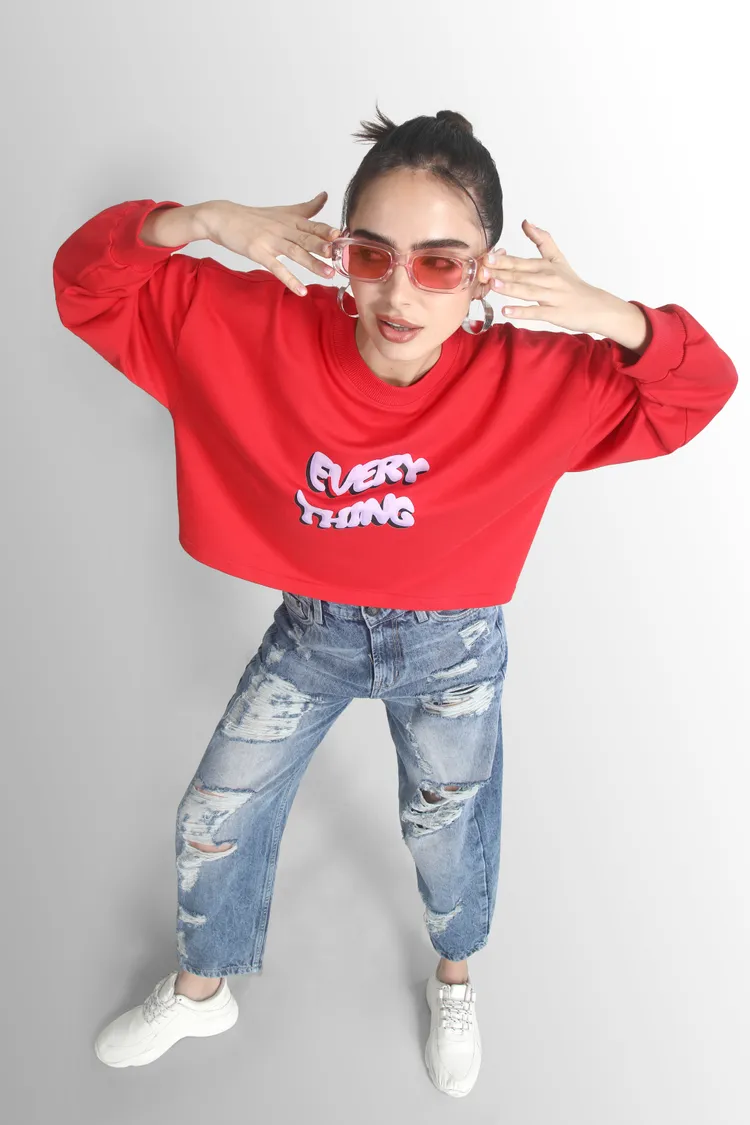 Woman Red Oversize Fit Sweatshirts
