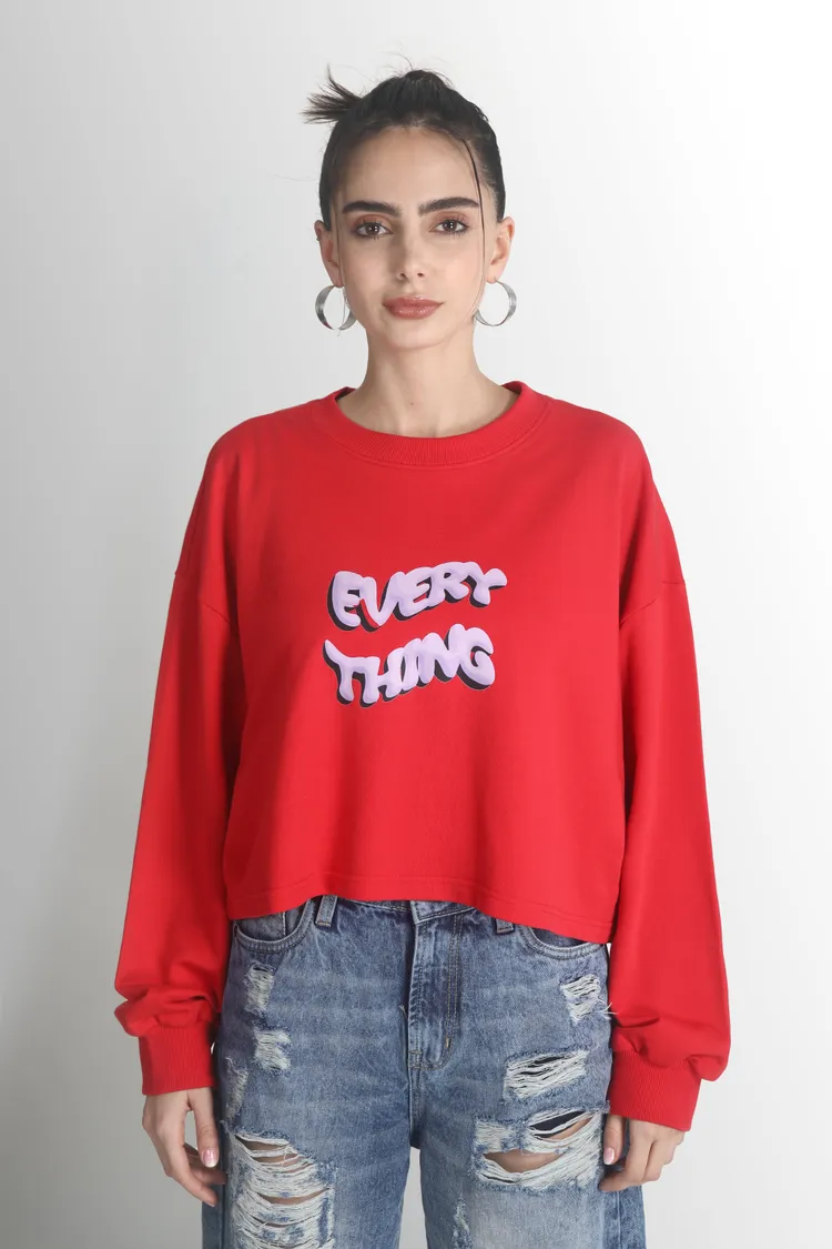 Woman Red Oversize Fit Sweatshirts
