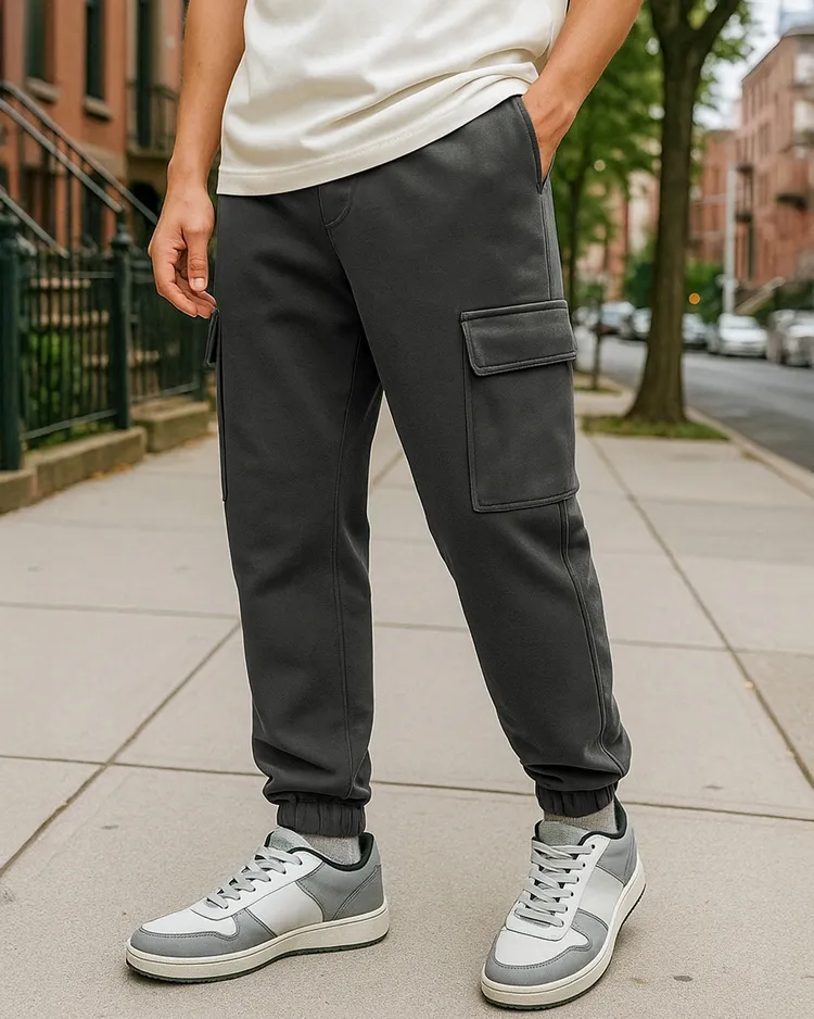 Men's Grey Oversized Cargo Warm Joggers
