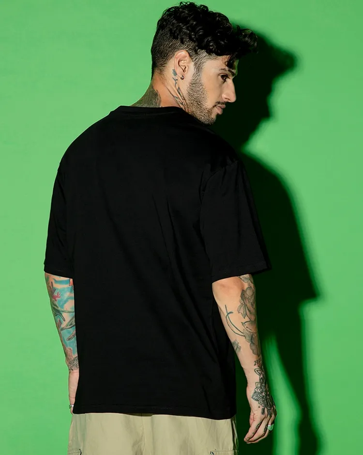 Bewakoof Official DC Merchandise Men's Black Why So Serious Man Graphic Printed Oversized T-shirt