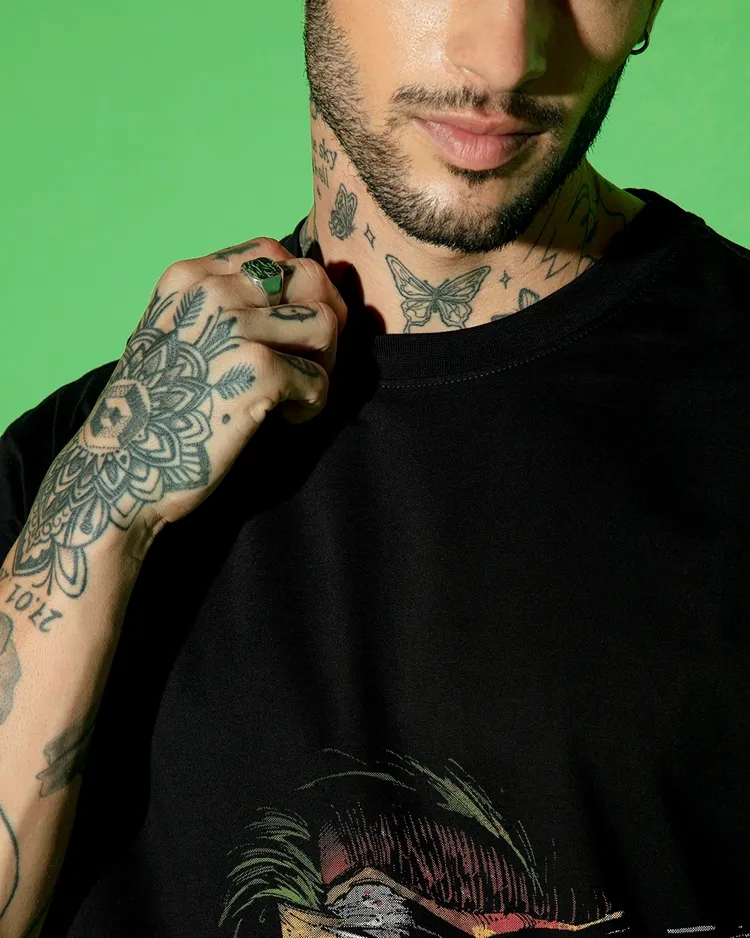 Bewakoof Official DC Merchandise Men's Black Why So Serious Man Graphic Printed Oversized T-shirt