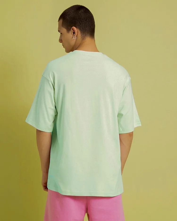 Bewakoof Men's Green Watching You Change Colours Graphic Printed Oversized T-shirt