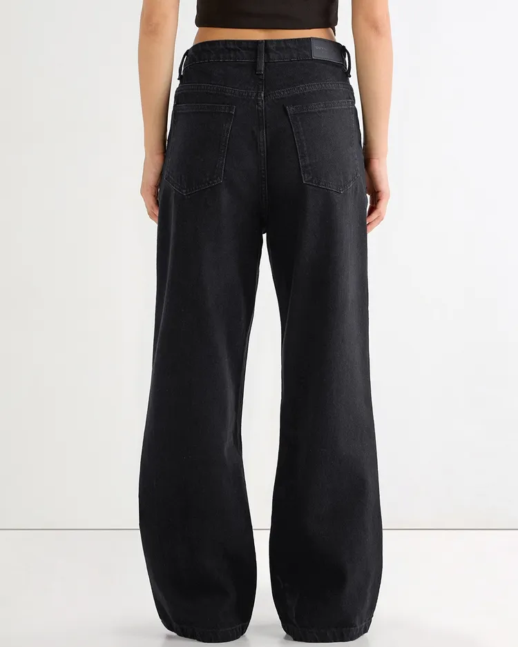 Bewakoof Women's Black Baggy Wide Leg Jeans