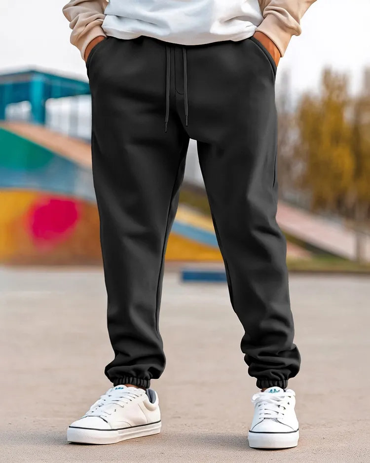 Men's Black Oversized Warm Joggers