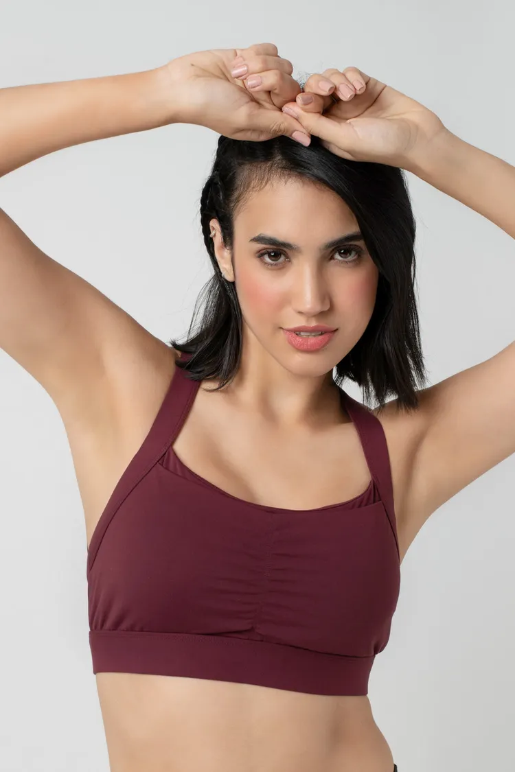 Rylan | Sports Bra with Intricate Crossover Strappy Back | Medium Support, Padded Cups, Hook & Eye Closure