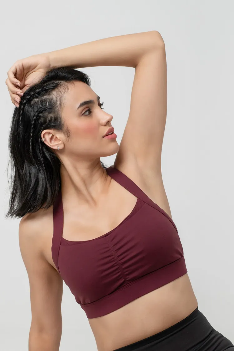 Rylan | Sports Bra with Intricate Crossover Strappy Back | Medium Support, Padded Cups, Hook & Eye Closure