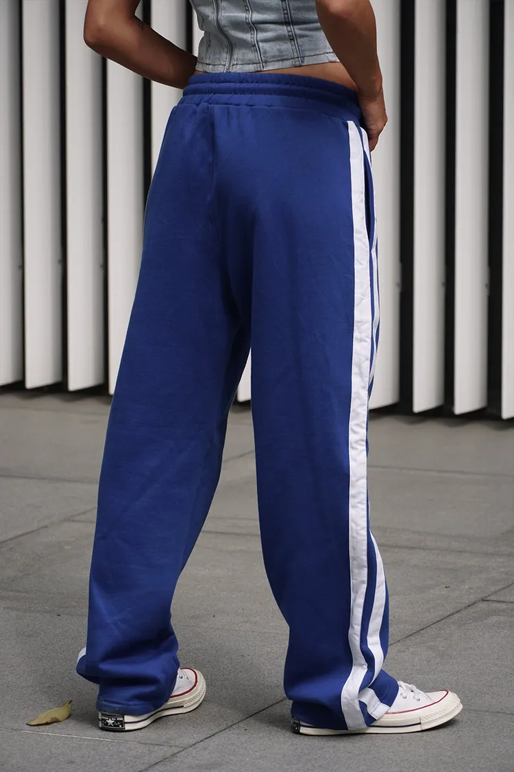 Blue Sporty Straight Fit Pants