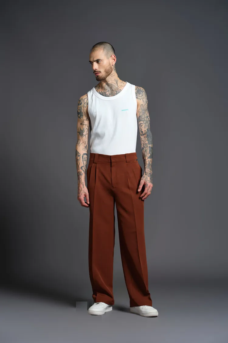 Brown Loose Fit Tailored Trouser