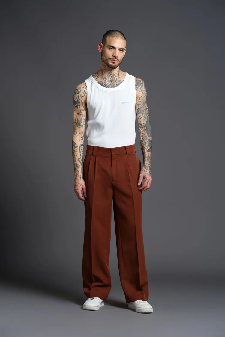 Brown Loose Fit Tailored Trouser