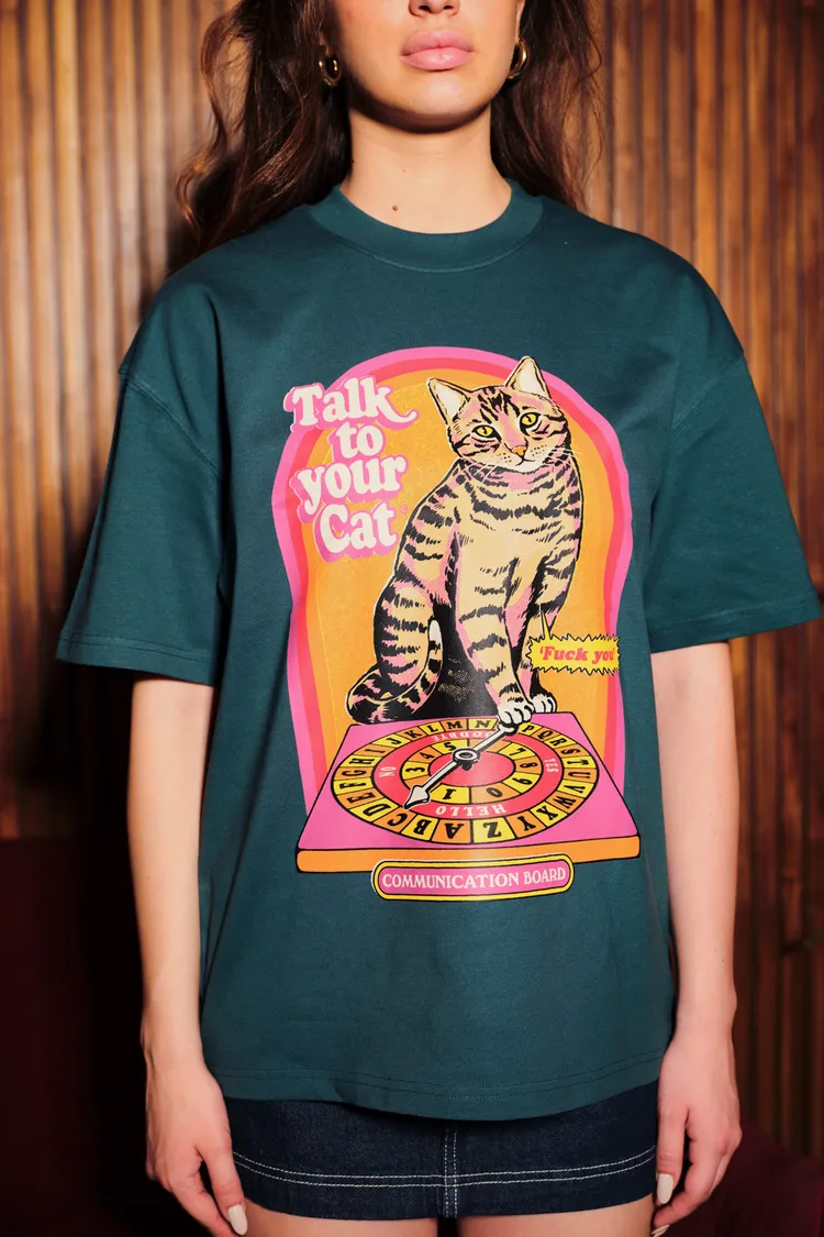 Talk To Your Cat Green Oversized T-Shirt