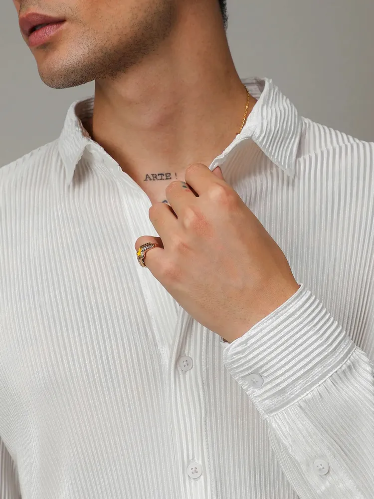 Men's Chalk White Pleat-Creased Shirt