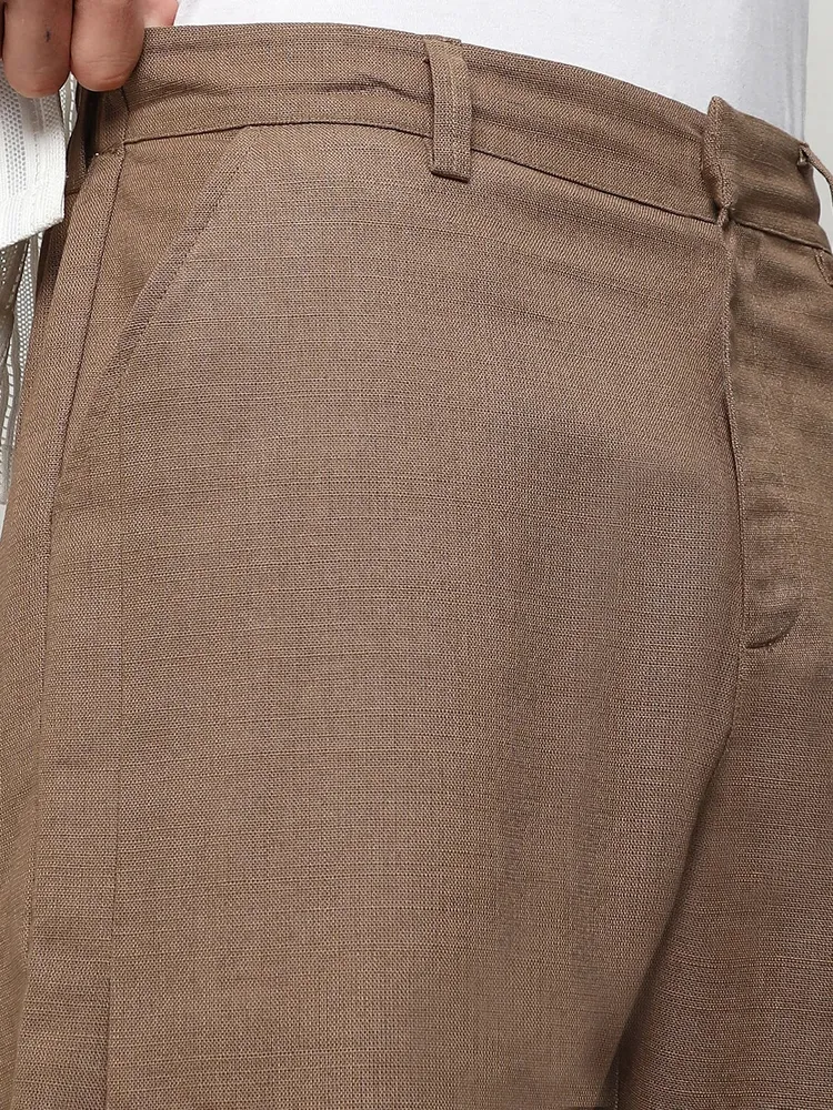 Men's Tan Brown Solid Tailored Trousers
