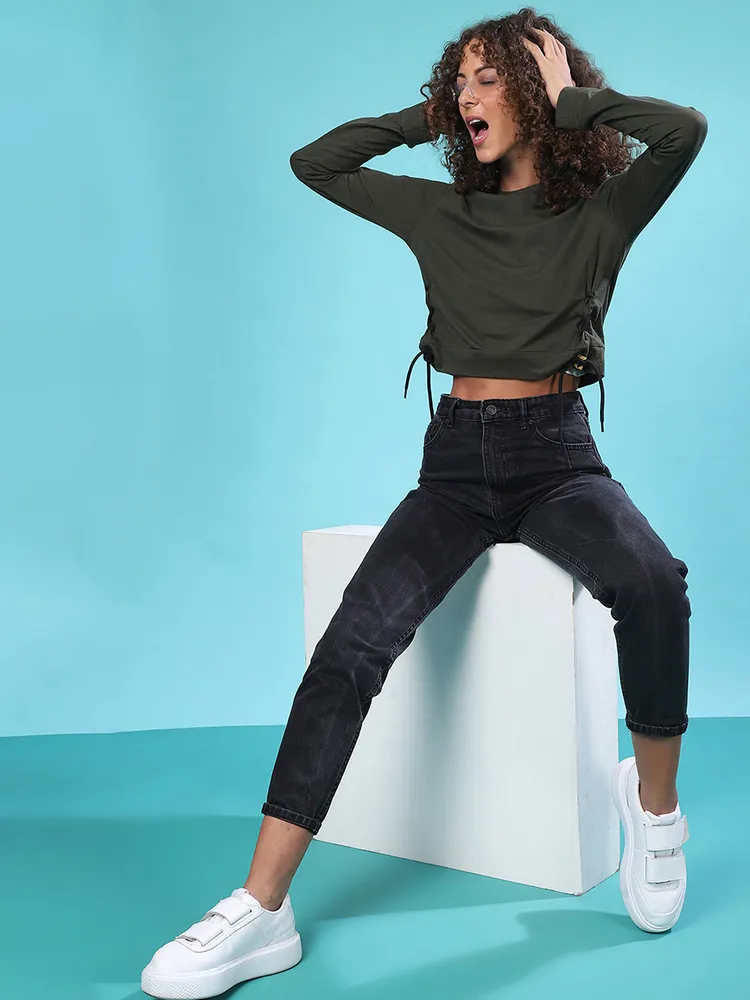 Women's Forest Green Criss-Cross Cropped Top