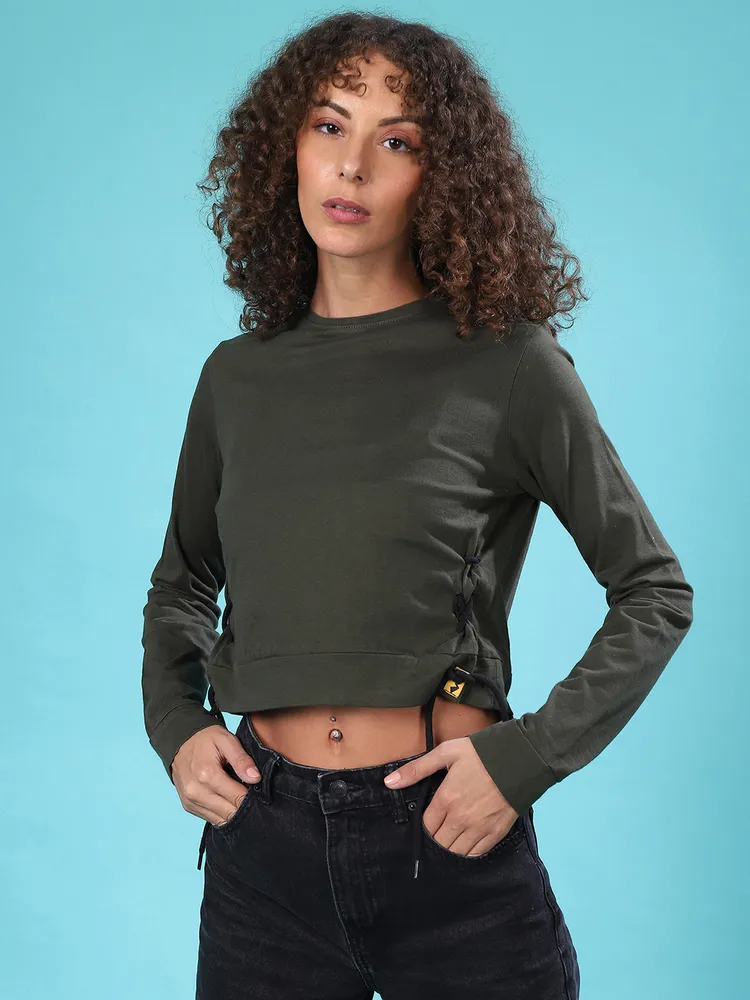 Women's Forest Green Criss-Cross Cropped Top