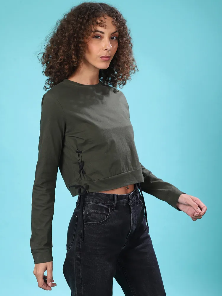 Women's Forest Green Criss-Cross Cropped Top