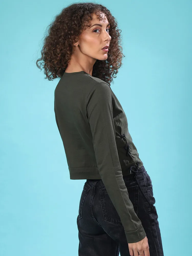 Women's Forest Green Criss-Cross Cropped Top