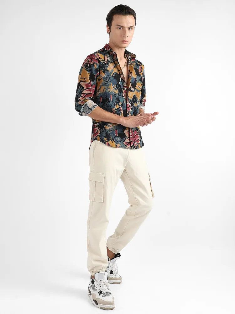 Men's Multicolour Artistic Flowers Shirt