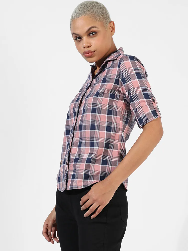 Campus Sutra Women's Cotton Tartan Plaid Shirt