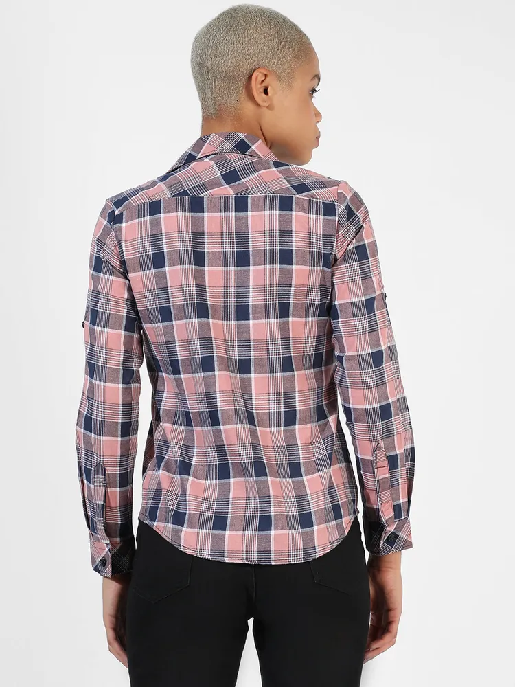 Campus Sutra Women's Cotton Tartan Plaid Shirt