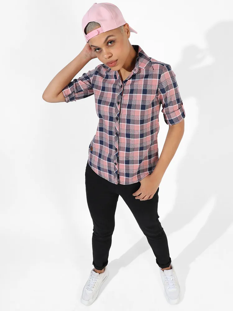 Campus Sutra Women's Cotton Tartan Plaid Shirt