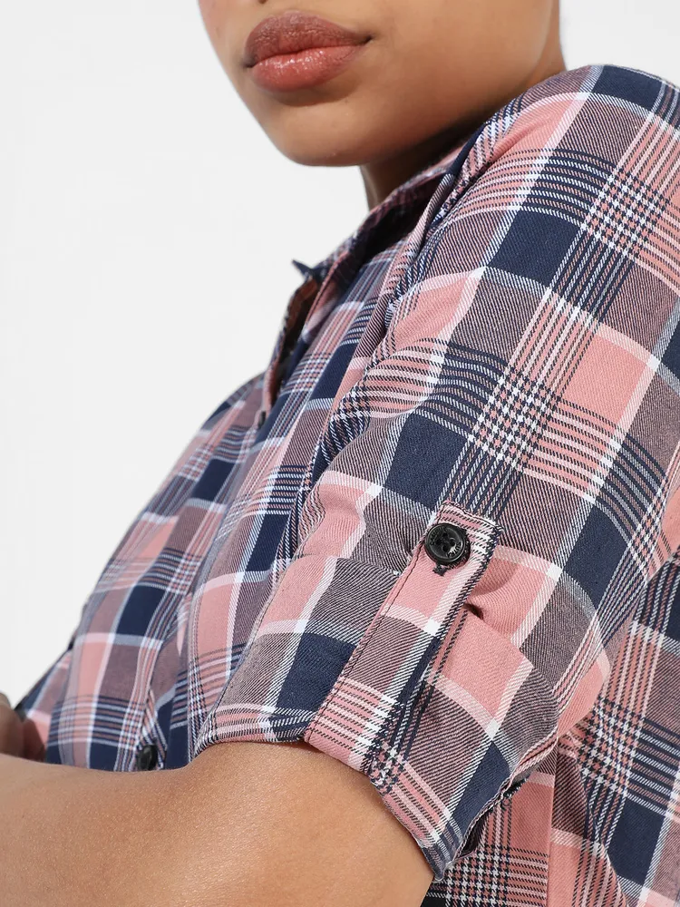 Campus Sutra Women's Cotton Tartan Plaid Shirt