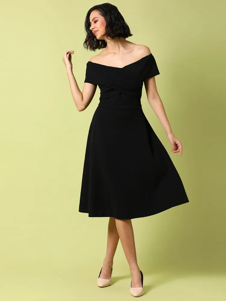 Women's Black Dress With Criss-Cross Detail