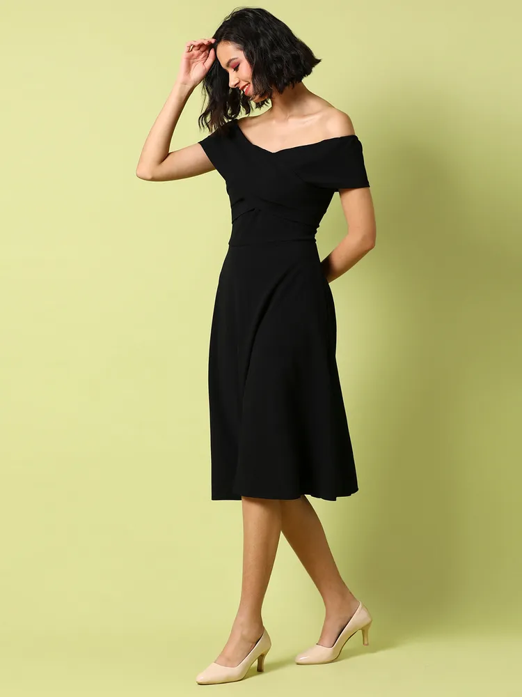 Women's Black Dress With Criss-Cross Detail