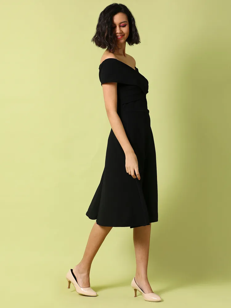 Women's Black Dress With Criss-Cross Detail