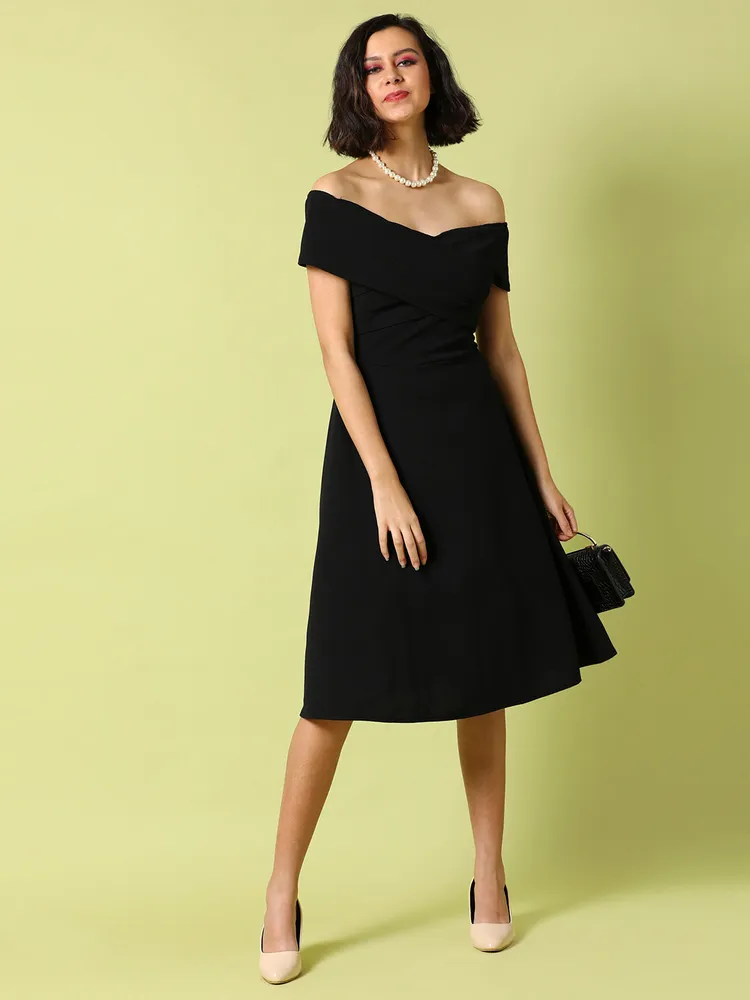 Women's Black Dress With Criss-Cross Detail
